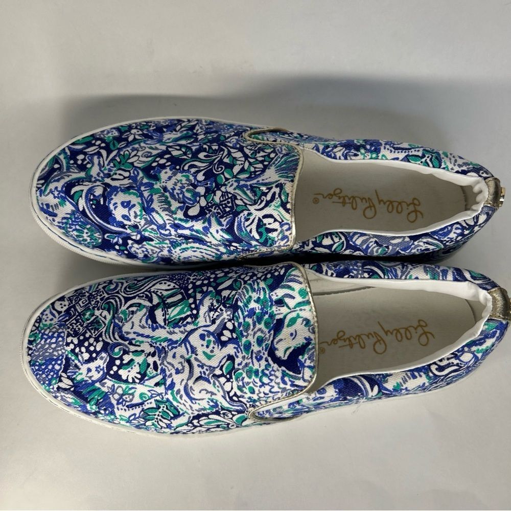 Lilly Pulitzer Julie Slip-on Blue Green Animal Print Women’s Sneakers Size 8 - Picture 2 of 10